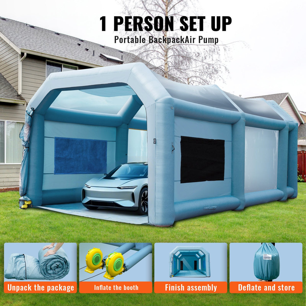 VEVOR Inflatable Spray Booth Car Paint Tent 8.5 x 4.8 x 3.3 m Filter System 2 Blowers