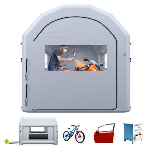VEVOR Inflatable Paint Booth, 4 x 3 x 2.75 m, Portable Spray Booth with 750W Powerful Blower and Large Filter Cotton, Arched Roof Blow Up Painting Tent for Bike, Motorcycle, and Furniture, Gray