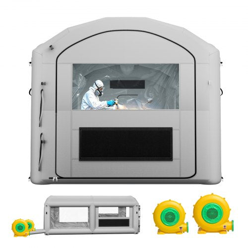 VEVOR Inflatable Paint Booth, 6 x 3 x 2.5 m, Portable Spray Booth with 550W+750W Blowers and Large Filter Cotton, Arched Roof Blow Up Painting Tent for ATV, Motorcycle, and Medium Furniture, Gray