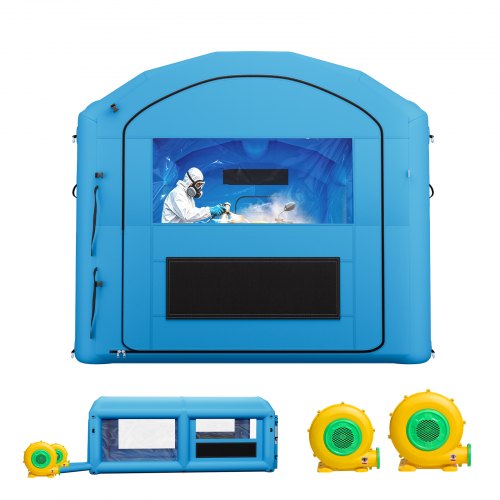 VEVOR Inflatable Paint Booth, 6 x 3 x 2.5 m, Portable Spray Booth with 550W+750W Blowers and Large Filter Cotton, Arched Roof Blow Up Painting Tent for ATV, Motorcycle, and Medium Furniture, Blue