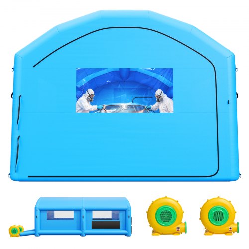 VEVOR Inflatable Paint Booth, 7 x 4 x 2.75 m, Portable Spray Booth with 550W+750W Blowers and Large Filter Cotton, Arched Roof Blow Up Painting Tent for Mid-Size Pickup Truck, Large Furniture, Blue