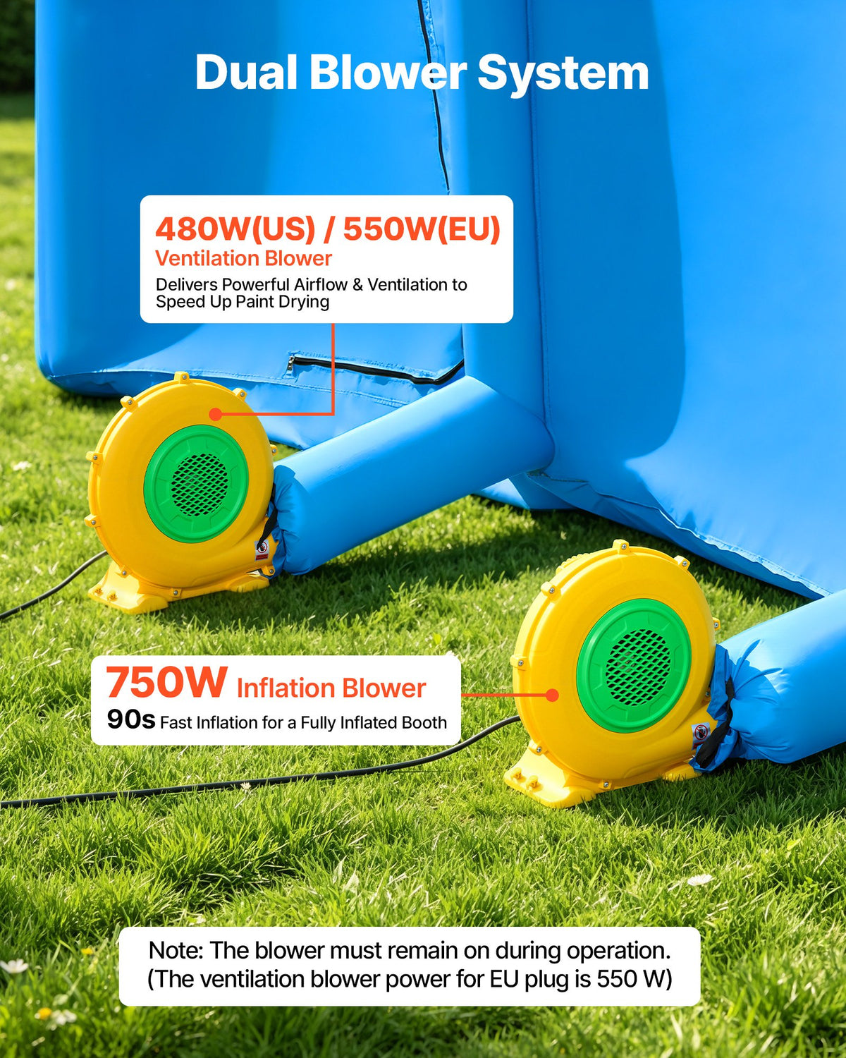 VEVOR Inflatable Paint Booth, 7 x 4 x 2.75 m, Portable Spray Booth with 550W+750W Blowers and Large Filter Cotton, Arched Roof Blow Up Painting Tent for Mid-Size Pickup Truck, Large Furniture, Blue