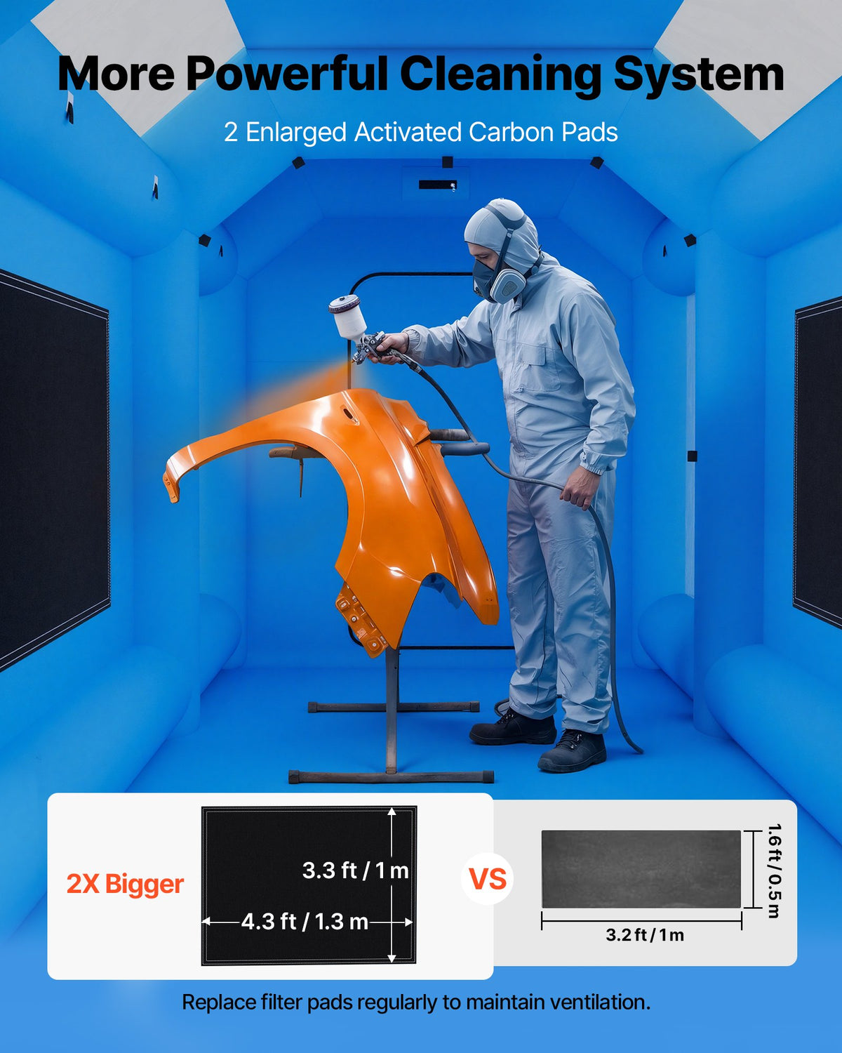 VEVOR Inflatable Paint Booth, 4 x 2.5 x 2.5 m, Portable Spray Booth with 750W Powerful Blower and Large Filter Cotton, Blow Up Painting Tent for Bike, Motorcycle, and Small Furniture, Blue