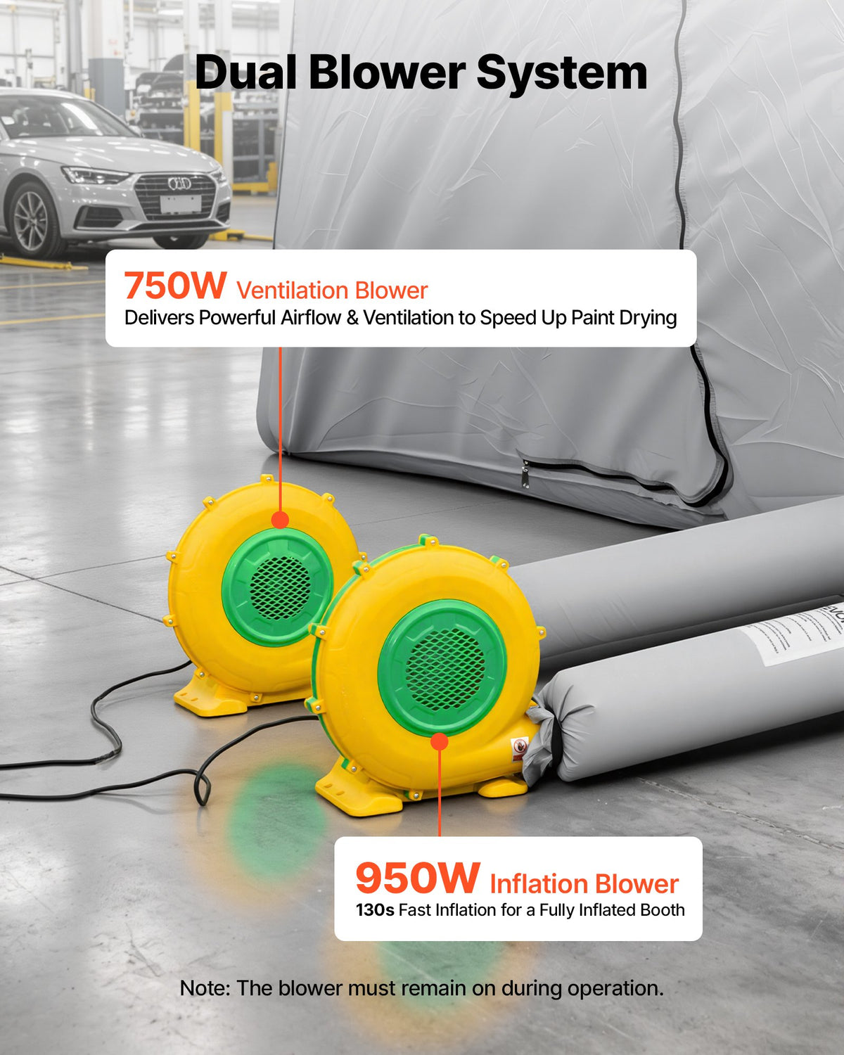 VEVOR Inflatable Paint Booth, 9 x 4.8 x 3.6 m, Portable Spray Booth with 750W+950W Blowers, Large Filter Cotton, Changing Area, Arched Roof Painting Tent for Full-Size Pickup, Small Speedboat, Gray