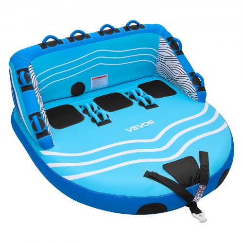 VEVOR Towable Tubes for Boating, 3-Rider Inflatable Towable Tube for Boat to Pull, 231 kg Capacity Water Sports Boating Tubes - with Full Nylon Cover, Dual Tow Points, Safety Valve & Padded Handles