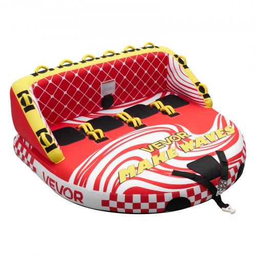 VEVOR Towable Tubes for Boating, 4-Rider Inflatable Towable Tube for Boat to Pull, 308 kg Capacity Water Sports Boating Tubes - with Full Nylon Cover, Dual Tow Points, Safety Valve & Padded Handles