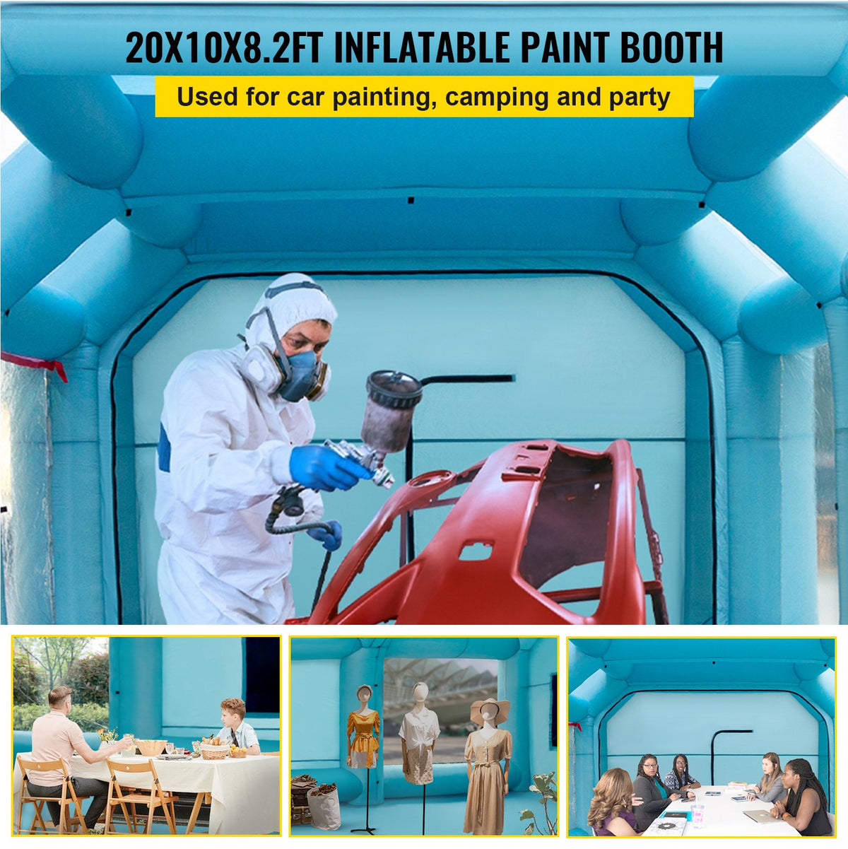 VEVOR Portable Inflatable Paint Booth, 609.6 x 304.8 x 249.9 cm Inflatable Spray Booth, Car Paint Tent w/ Air Filter System & 2 Blowers, Upgraded Blow Up Spray Booth Tent, Auto Paint Workstation, Motorcycle Garage