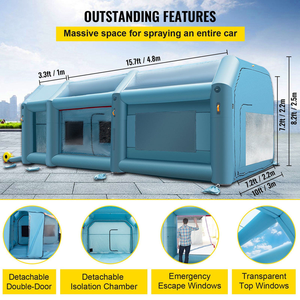 VEVOR Portable Inflatable Paint Booth, 609.6 x 304.8 x 249.9 cm Inflatable Spray Booth, Car Paint Tent w/ Air Filter System & 2 Blowers, Upgraded Blow Up Spray Booth Tent, Auto Paint Workstation, Motorcycle Garage