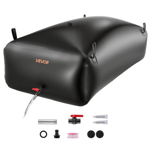 VEVOR Water Storage Bladder, 1000L Portable & Collapsible Water Storage Bag, Wear-Resistant 1000D PVC Soft Waters Bag, Leakproof Camping Tank Containers for Garden Irrigation RV Emergency Use, Black