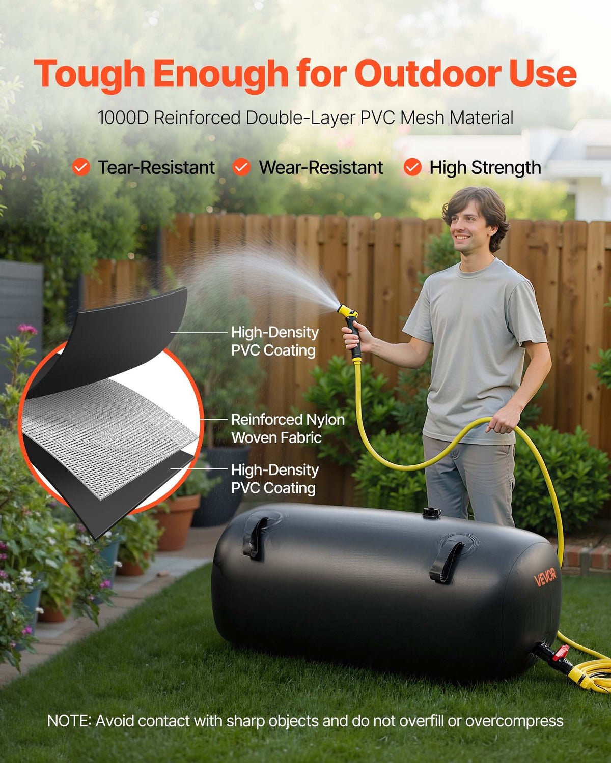 VEVOR Water Storage Bladder, 113L Portable & Collapsible Water Storage Bag, Wear-Resistant 1000D PVC Soft Waters Bag, Leakproof Camping Tank Containers for Garden Irrigation RV Emergency Use, Black