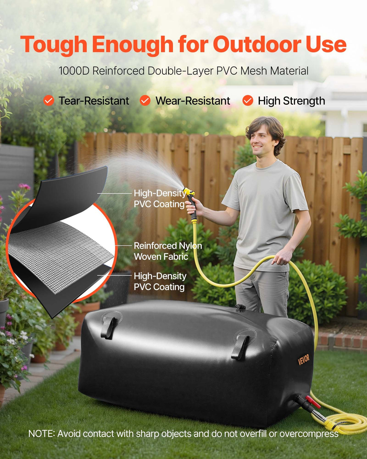 VEVOR Water Storage Bladder, 330L Portable & Collapsible Water Storage Bag, Wear-Resistant 1000D PVC Soft Waters Bag, Leakproof Camping Tank Containers for Garden Irrigation RV Emergency Use, Black