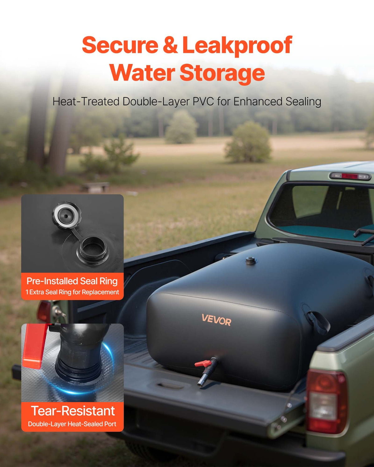 VEVOR Water Storage Bladder, 330L Portable & Collapsible Water Storage Bag, Wear-Resistant 1000D PVC Soft Waters Bag, Leakproof Camping Tank Containers for Garden Irrigation RV Emergency Use, Black