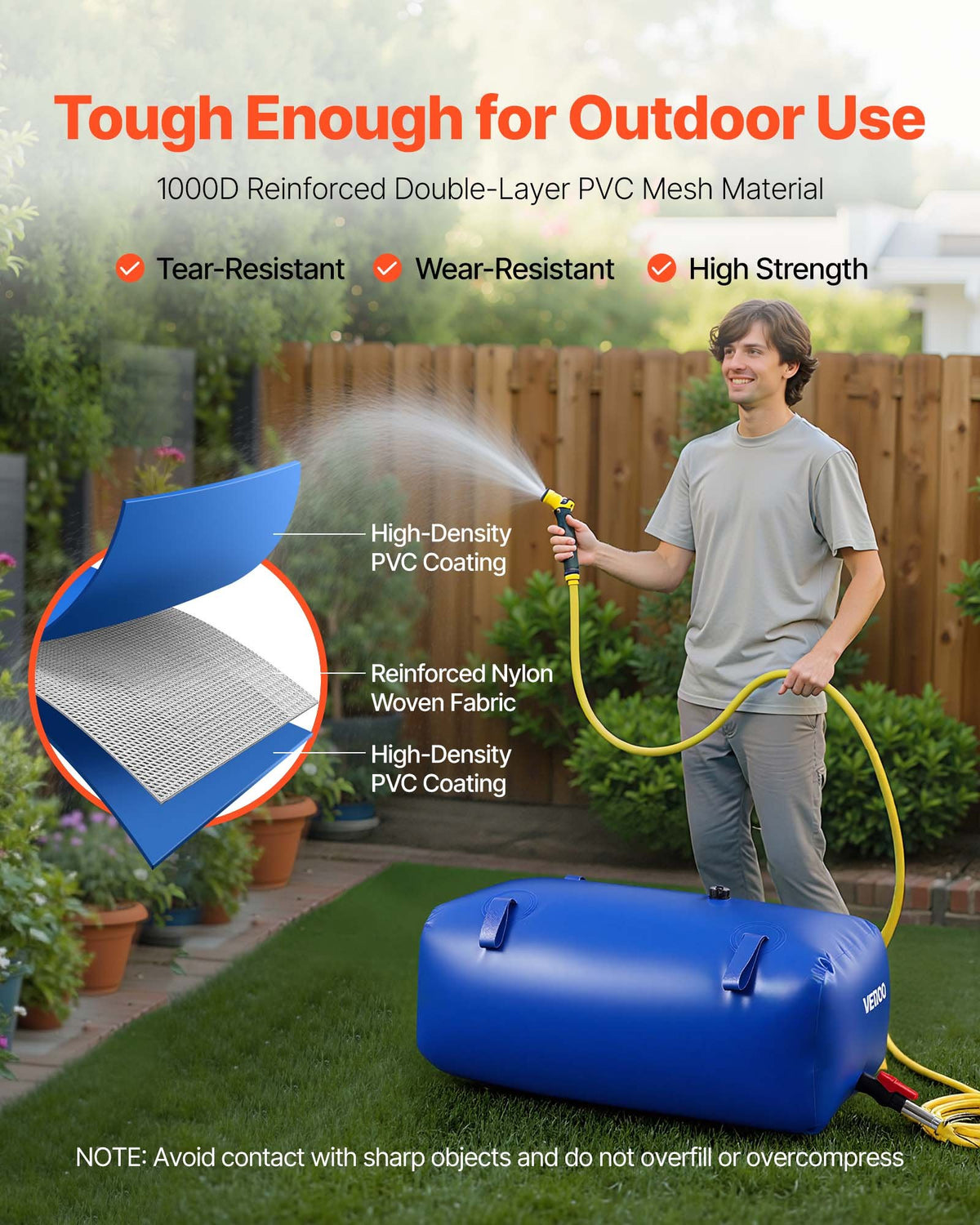 VEVOR Water Storage Bladder 113L Large Capacity Water Bag, Portable & Collapsible Soft Waters Container, Leakproof & Tear-Resistant PVC Emergency Waters Storage Tank for RV Truck & Outdoor Use