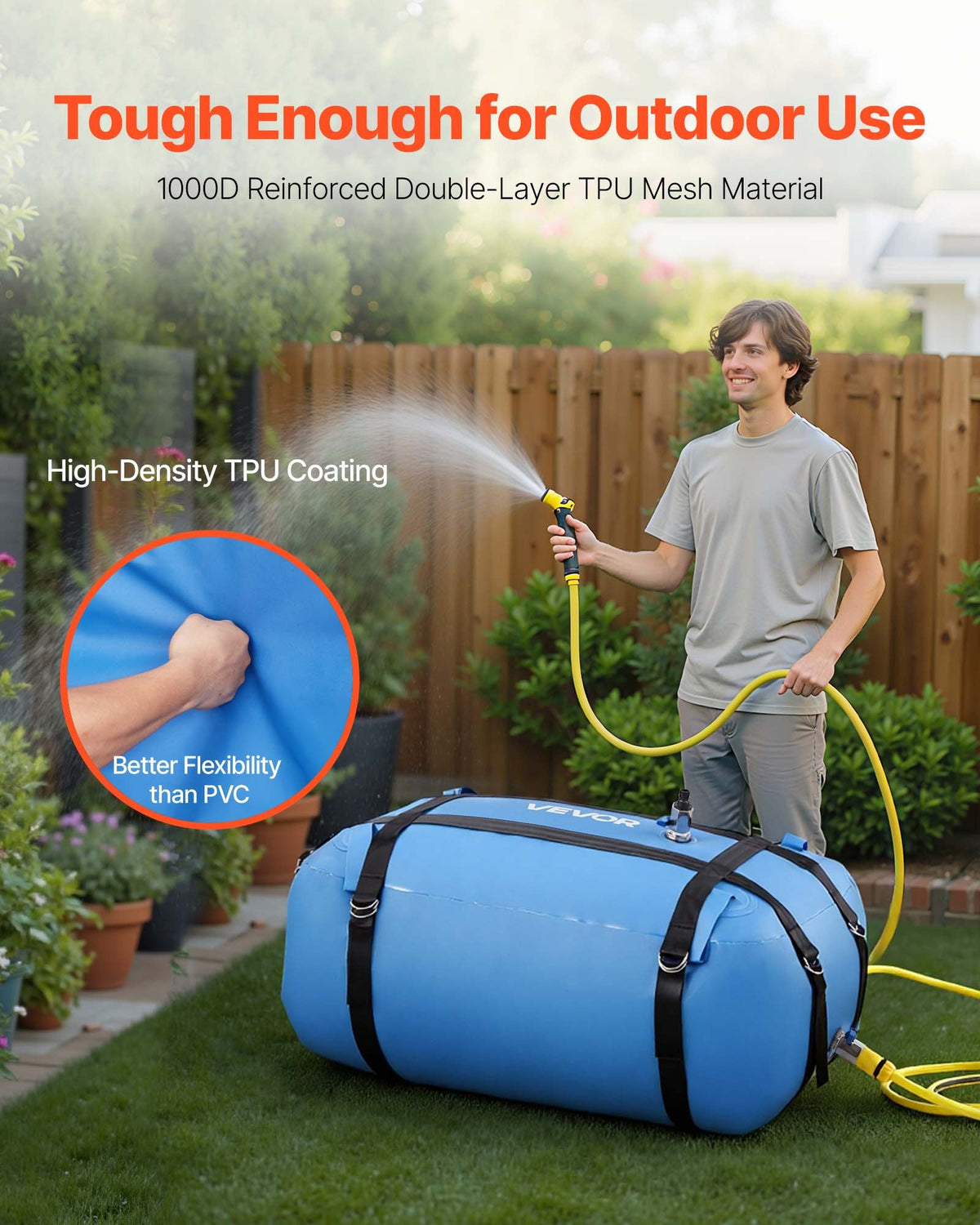 VEVOR Water Storage Bladder, 132L Large Capacity TPU Soft Water Bag, Portable & Collapsible Water Storage Containers, Leakproof & Wear-Resistant RV Waters Tank for Camping Irrigation Outdoor Use
