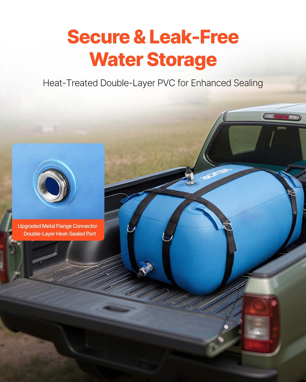 VEVOR Water Storage Bladder, 132L Large Capacity TPU Soft Water Bag, Portable & Collapsible Water Storage Containers, Leakproof & Wear-Resistant RV Waters Tank for Camping Irrigation Outdoor Use