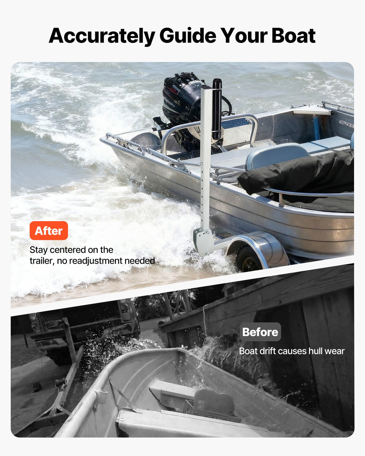 VEVOR Boat Trailer Guides, 700-1050 mm Height Adjustable Trailers Guide, 2PCS Thickened High-Duty Trailer Guide-Ons with Smooth Roller Guidance, for Over 16 in Larger Fishing Boats, Runabout Boats
