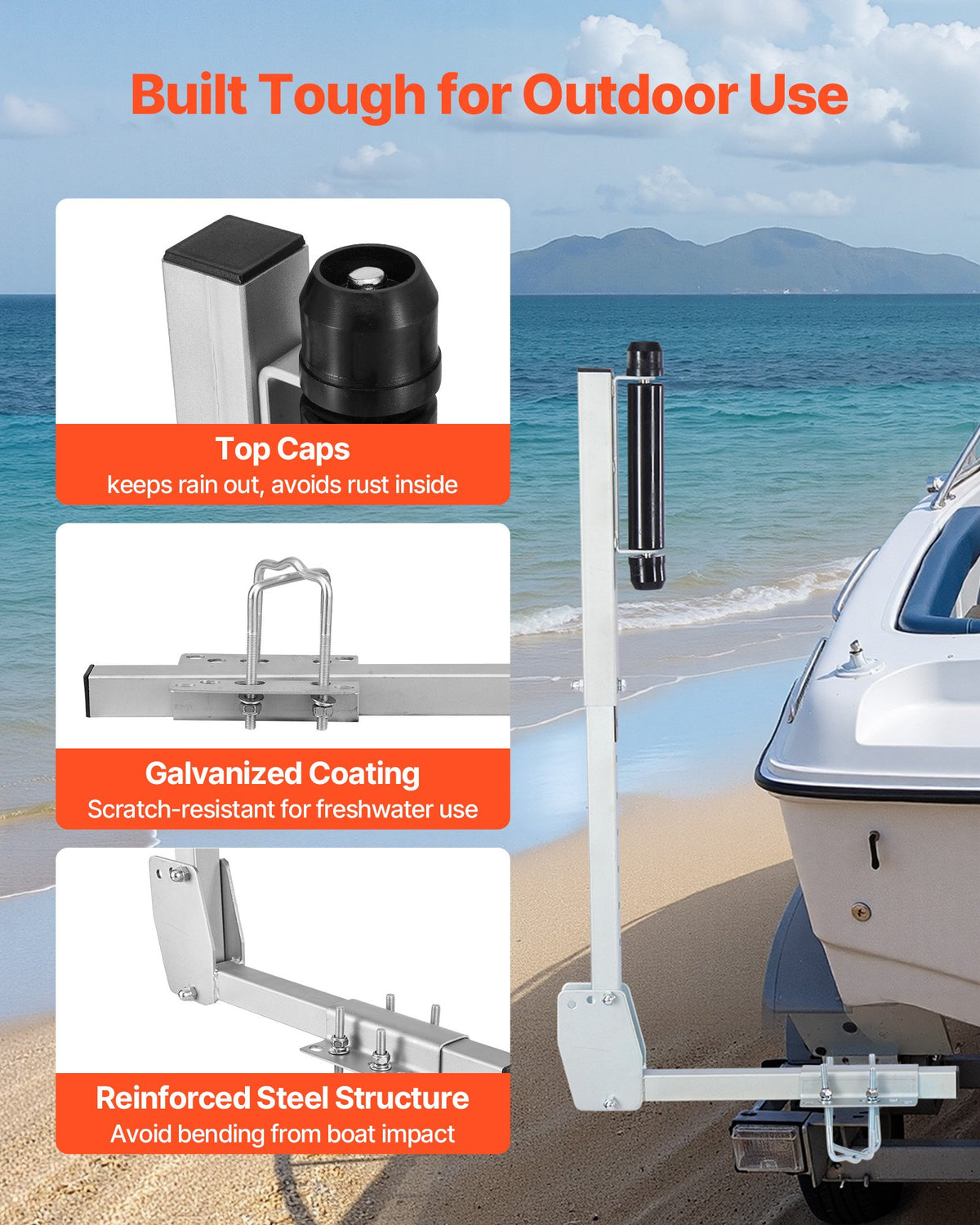 VEVOR Boat Trailer Guides, 700-1050 mm Height Adjustable Trailers Guide, 2PCS Thickened High-Duty Trailer Guide-Ons with Smooth Roller Guidance, for Over 16 in Larger Fishing Boats, Runabout Boats