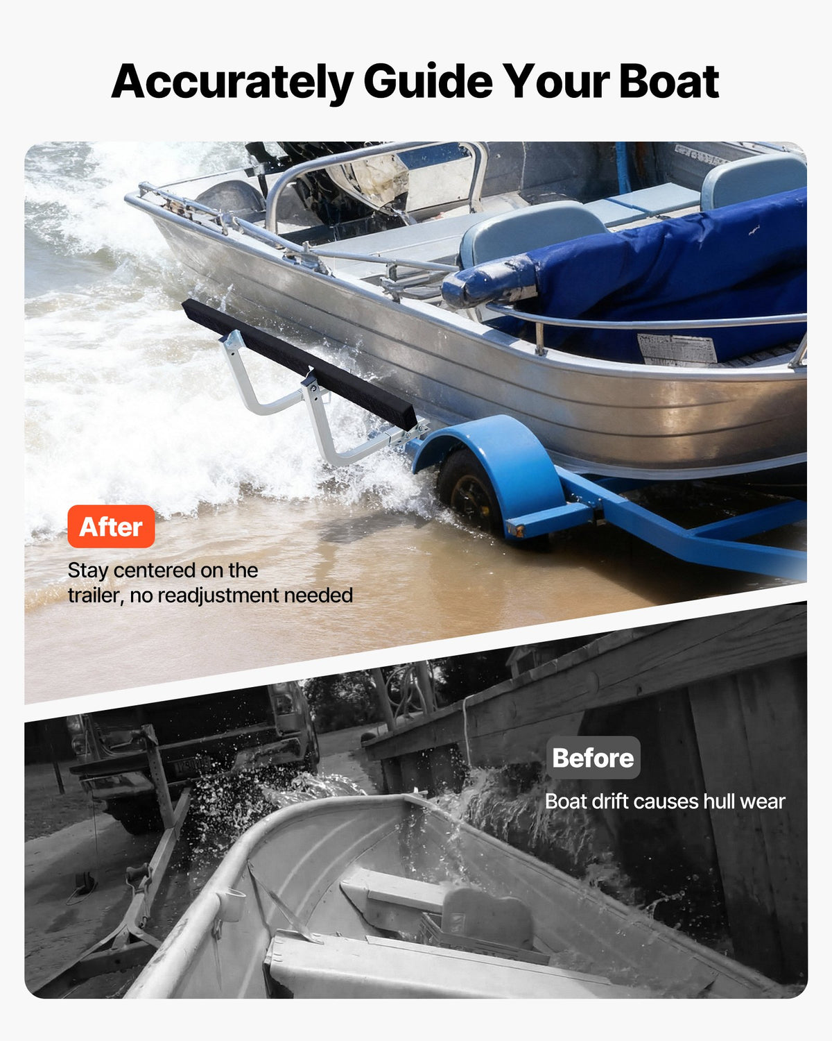 VEVOR Boat Trailer Guides, 425 mm/475 mm Height Adjustable Trailers Guide, 2PCS Thickened Steel Trailer Guide-Ons with Thick Support Pads, Fits L-Beam, Box or C-Channel Bunk-Style Pontoon Trailers