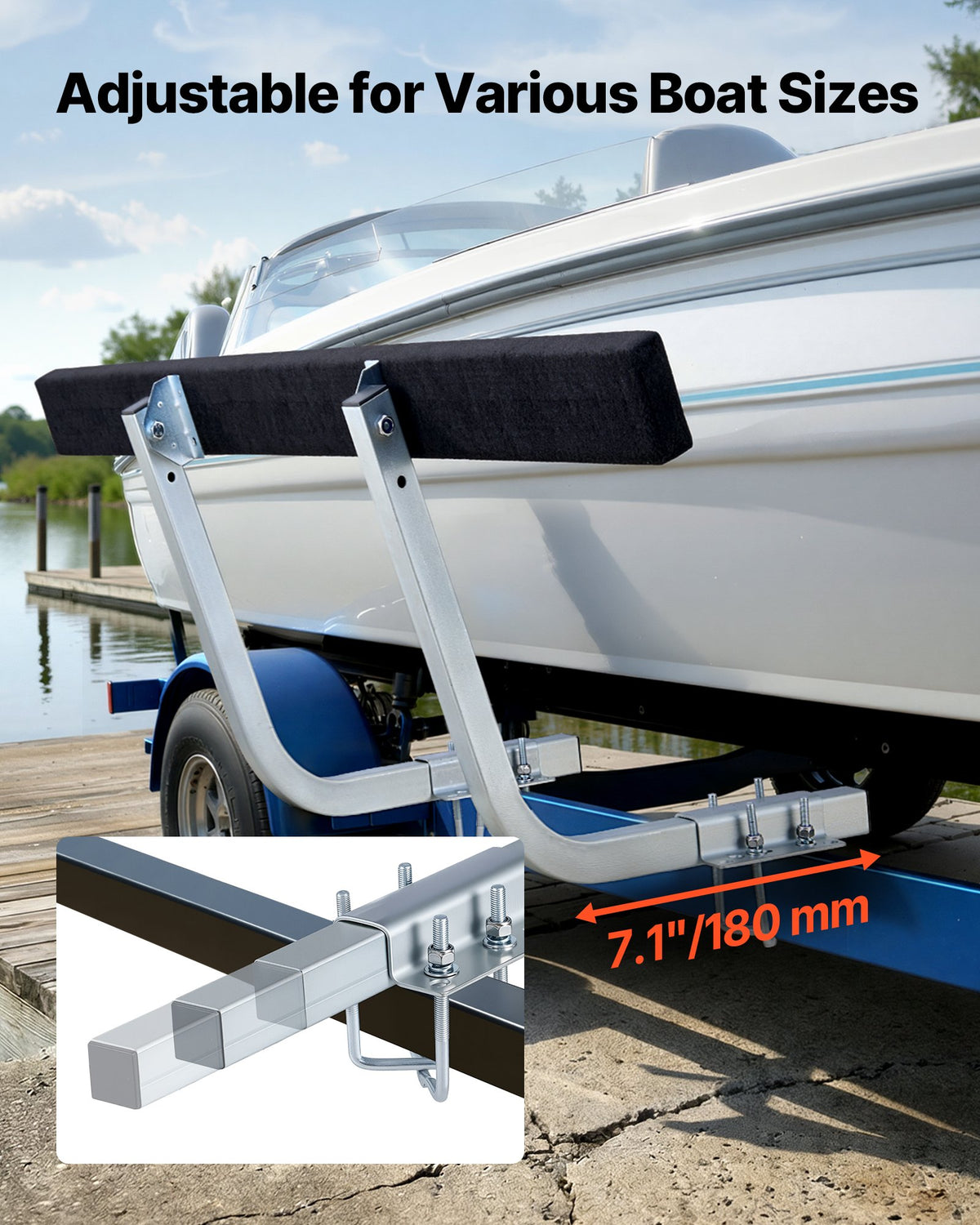 VEVOR Boat Trailer Guides, 425 mm/475 mm Height Adjustable Trailers Guide, 2PCS Thickened Steel Trailer Guide-Ons with Thick Support Pads, Fits L-Beam, Box or C-Channel Bunk-Style Pontoon Trailers