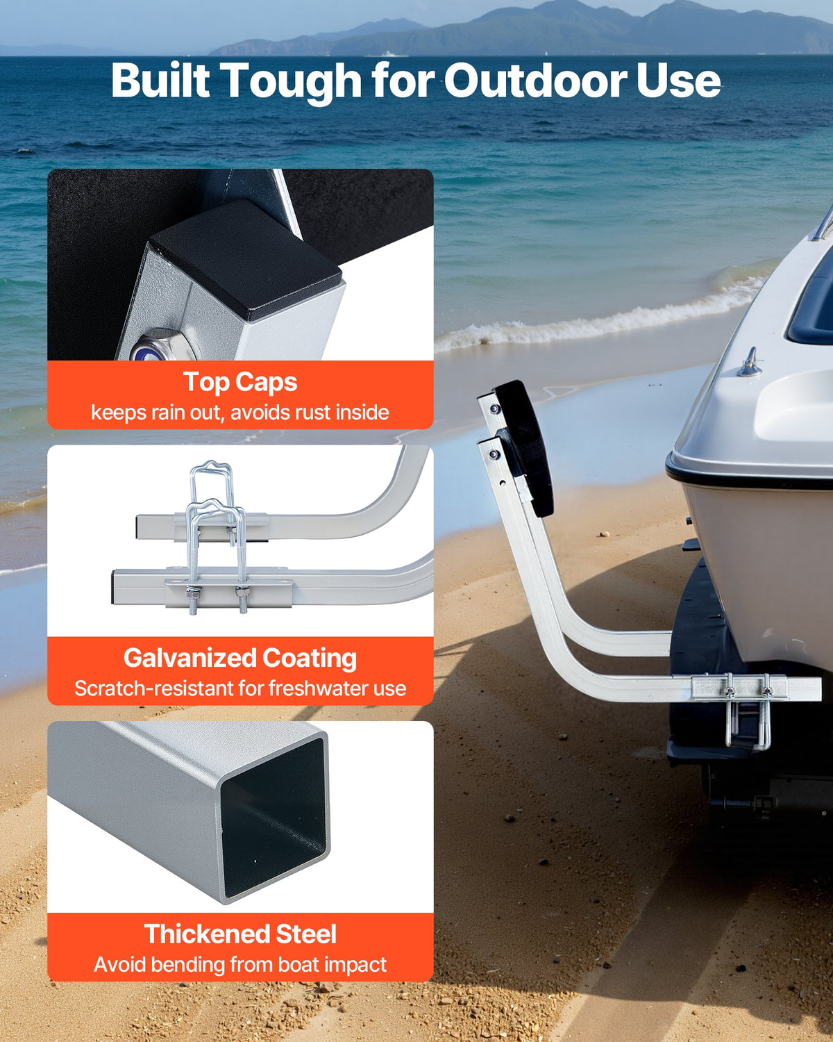 VEVOR Boat Trailer Guides, 425 mm/475 mm Height Adjustable Trailers Guide, 2PCS Thickened Steel Trailer Guide-Ons with Thick Support Pads, Fits L-Beam, Box or C-Channel Bunk-Style Pontoon Trailers