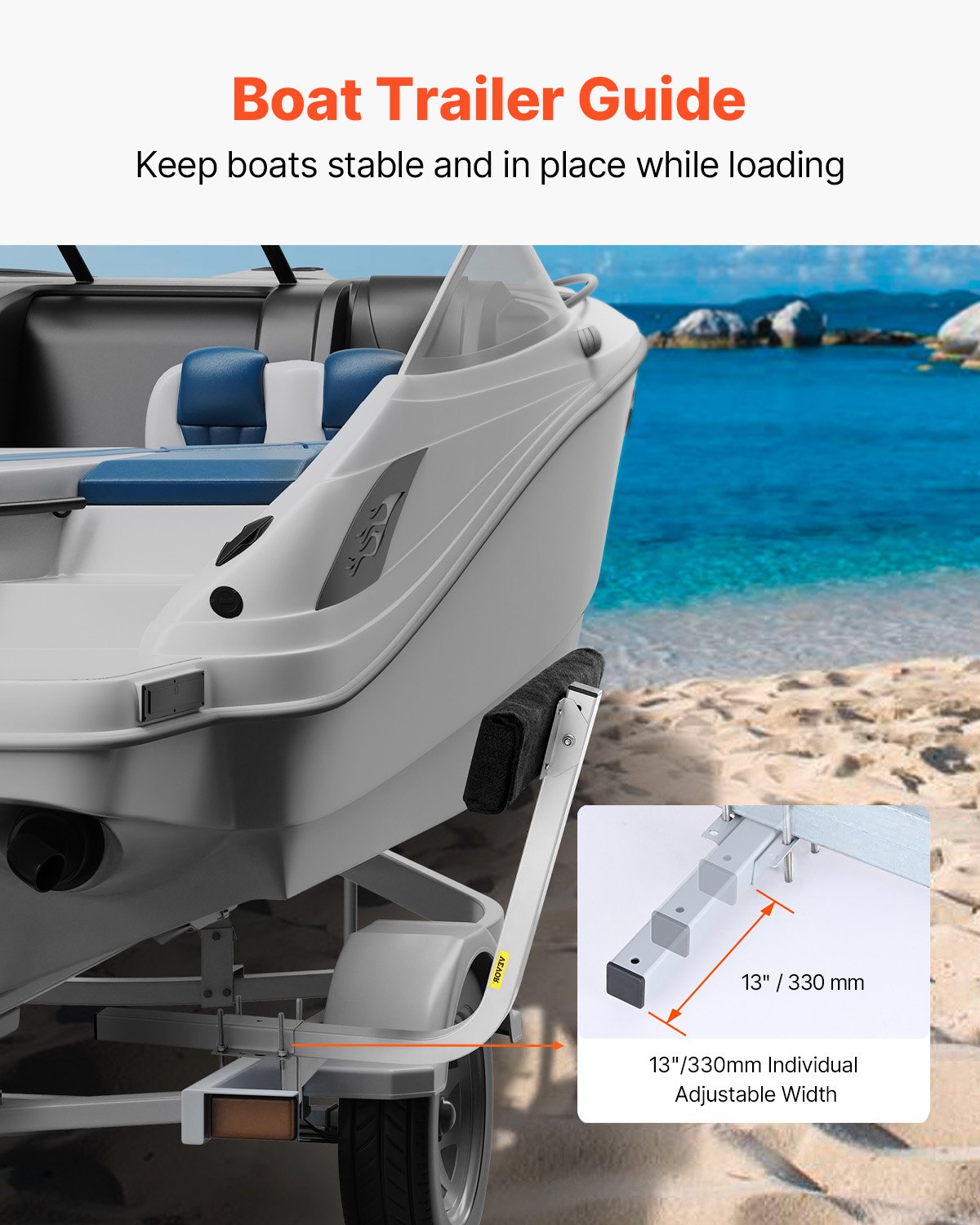 VEVOR Boat Trailer Guide, 2PCS Adjustable Short Bunk Guide-Ons, Hardened Steel Trailer Guide Poles with Soft Cushion, Heavy Duty Roller Guide Design, for Ski Boat, Fishing Boat or Sailboat Trailer