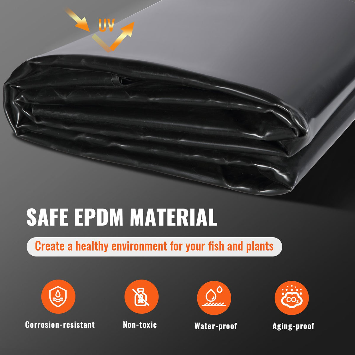 VEVOR Pond Liner, 4.6 x 6 m 1.14 mm Thickness, Pliable EPDM Material Pond Skins, Easy Cutting Underlayment for Fish or Koi Ponds, Water Features, Waterfall Base, Fountains, Water Gardens, Black