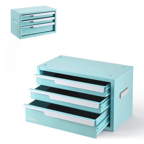 VEVOR Steel Tool Box with 3 Drawers Portable Metal Toolbox Heavy Duty Green, for Garage Workshop Repair Shop Workbench, Magnetic Design, Tool Chest Cabinet Storage Organizer, with Protective Liners