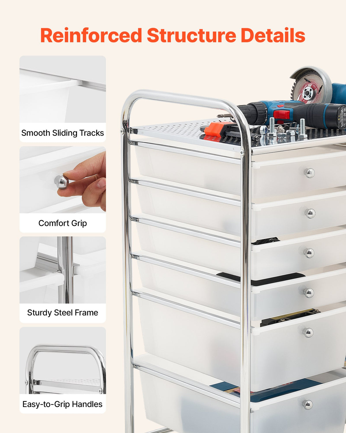 VEVOR Rolling Cart with Drawers, Double Row 12 Drawer Storage Organizer, Mobile Utility Cart with Chrome Steel Frame, Universal Casters & 2 Brakes, for Office, Classroom, Craft Room, Studio, Garage