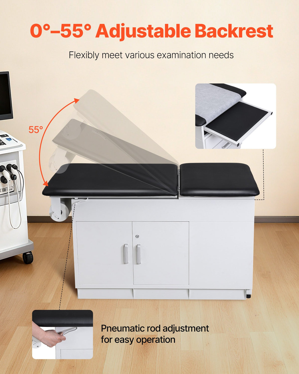 VEVOR Pro Medical Exam Table, Medical Examination Bed with Adjustable Backrest, Physical Therapy Exam Table with Locking Cabinet, 2 Drawers, Paper Roll Dispenser, Step Stool & Leg Rest, 227kg Loading