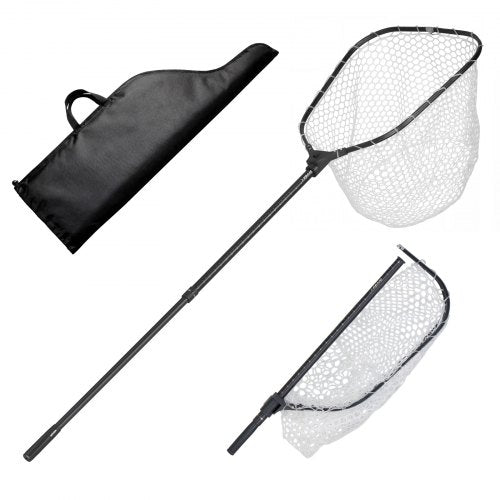 VEVOR Fishing Net, Foldable Landing Nets with Telescopic Handle and Built in Length Scale, Lightweight and Stronger 6063 Aluminum Fish Gear, Soft Silicone Mesh, Holds up to 13.6 kg, for Kayak Boat Bank