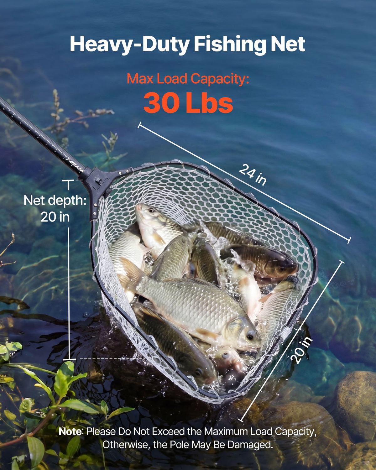 VEVOR Fishing Net, Foldable Landing Nets with Telescopic Handle and Built in Length Scale, Lightweight and Stronger 6063 Aluminum Fish Gear, Soft Silicone Mesh, Holds up to 13.6 kg, for Kayak Boat Bank