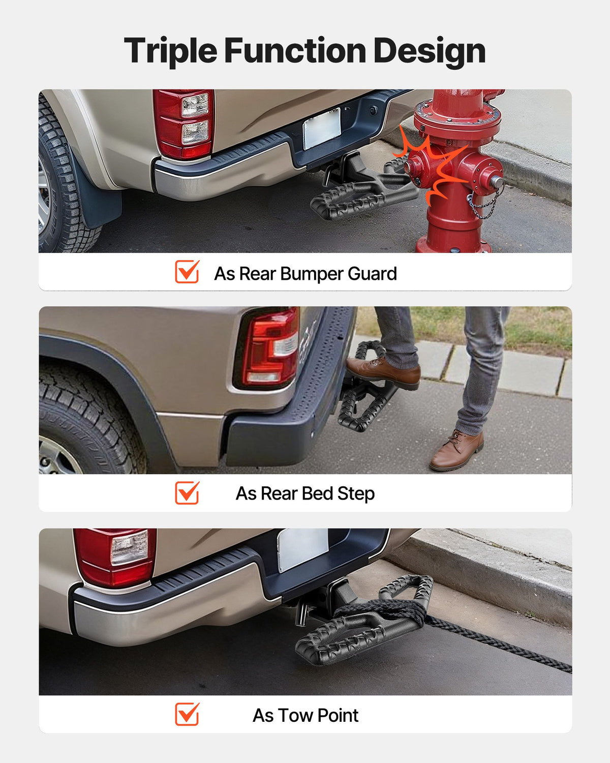 VEVOR Hitch Step for 5 cm Receiver, Universal Rear Bumper Guard Protector with 159 kg Load Capacity, Wide & Non-Slip Tow Hitch Step with Pin Kit and Stabilizer, Fit for Truck, SUV, Pickup, Trailer
