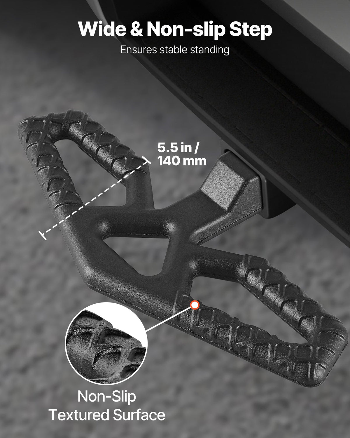 VEVOR Hitch Step for 5 cm Receiver, Universal Rear Bumper Guard Protector with 159 kg Load Capacity, Wide & Non-Slip Tow Hitch Step with Pin Kit and Stabilizer, Fit for Truck, SUV, Pickup, Trailer