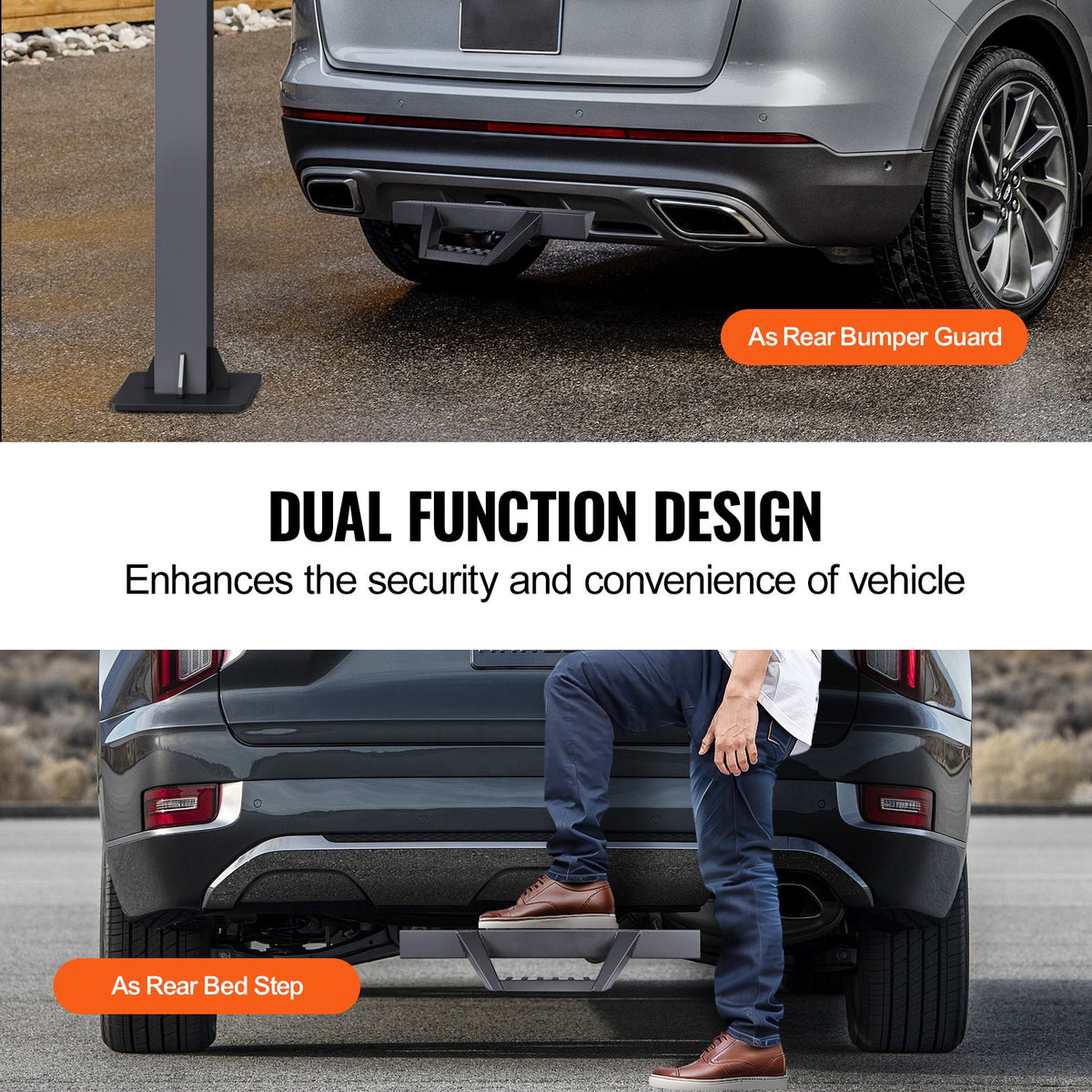 VEVOR Hitch Step for 2 Inch Receiver, Strong Steel Construction with 300 LBS Load Capacity, Rear Bumper Guard Protector with Pin Lock and Stabilizer, Universal Fit for Truck, SUV, Pickup, Trailer