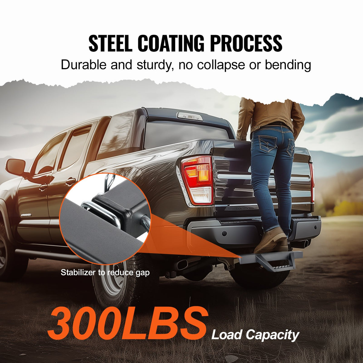 VEVOR Hitch Step for 2 Inch Receiver, Strong Steel Construction with 300 LBS Load Capacity, Rear Bumper Guard Protector with Pin Lock and Stabilizer, Universal Fit for Truck, SUV, Pickup, Trailer