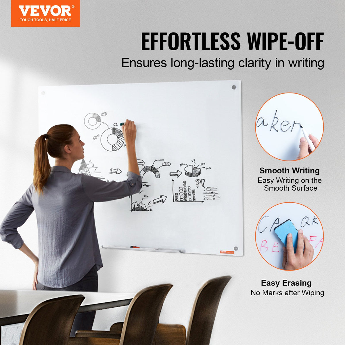 VEVOR Magnetic Glass Whiteboard