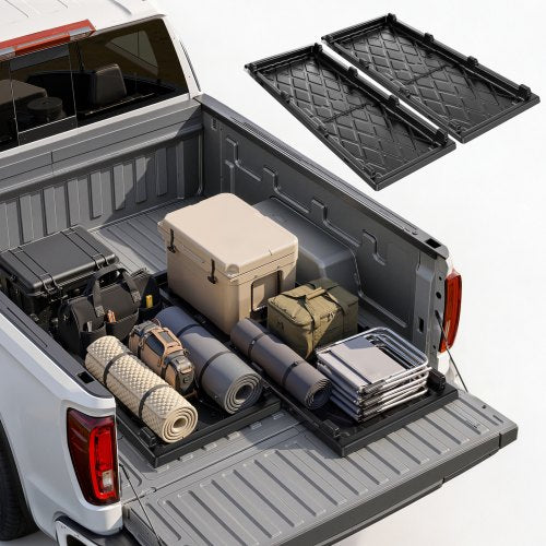 VEVOR Slide-Out Truck Bed Cargo Tray 226.8kg Capacity Fit 5'7" Beds&Longer, Heavy-Duty Bed Slide, for Full-Size Pickup Trucks, Durable HDPE Material, Easy Tailgate Access, Sliding Storage Organizer