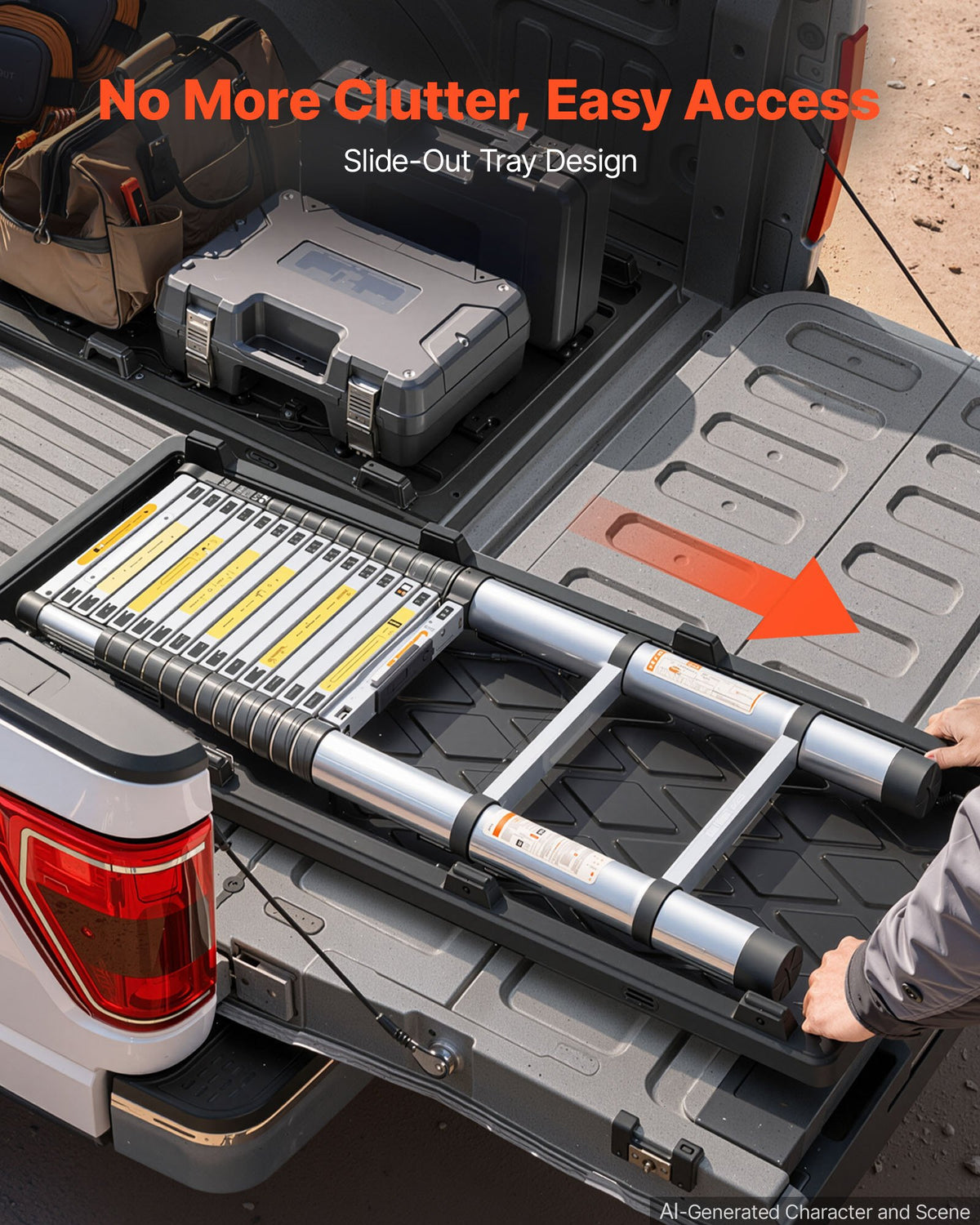 VEVOR Slide-Out Truck Bed Cargo Tray 226.8kg Capacity Fit 5'7" Beds&Longer, Heavy-Duty Bed Slide, for Full-Size Pickup Trucks, Durable HDPE Material, Easy Tailgate Access, Sliding Storage Organizer
