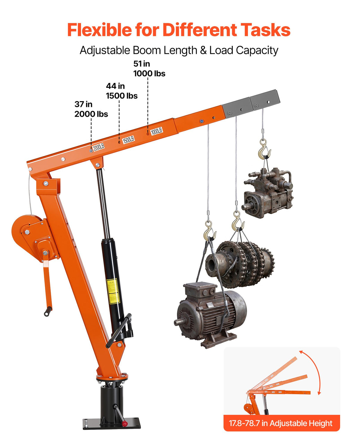 VEVOR Truck Crane, 907.2 kg Manual Pickup Truck Crane Truck-Mounted with Hand Winch & 12T Hydraulic Jack, 360° Rotating Telescopic Boom, Foldable Truck Bed Jib for Machine Lumber Equipment Lifting