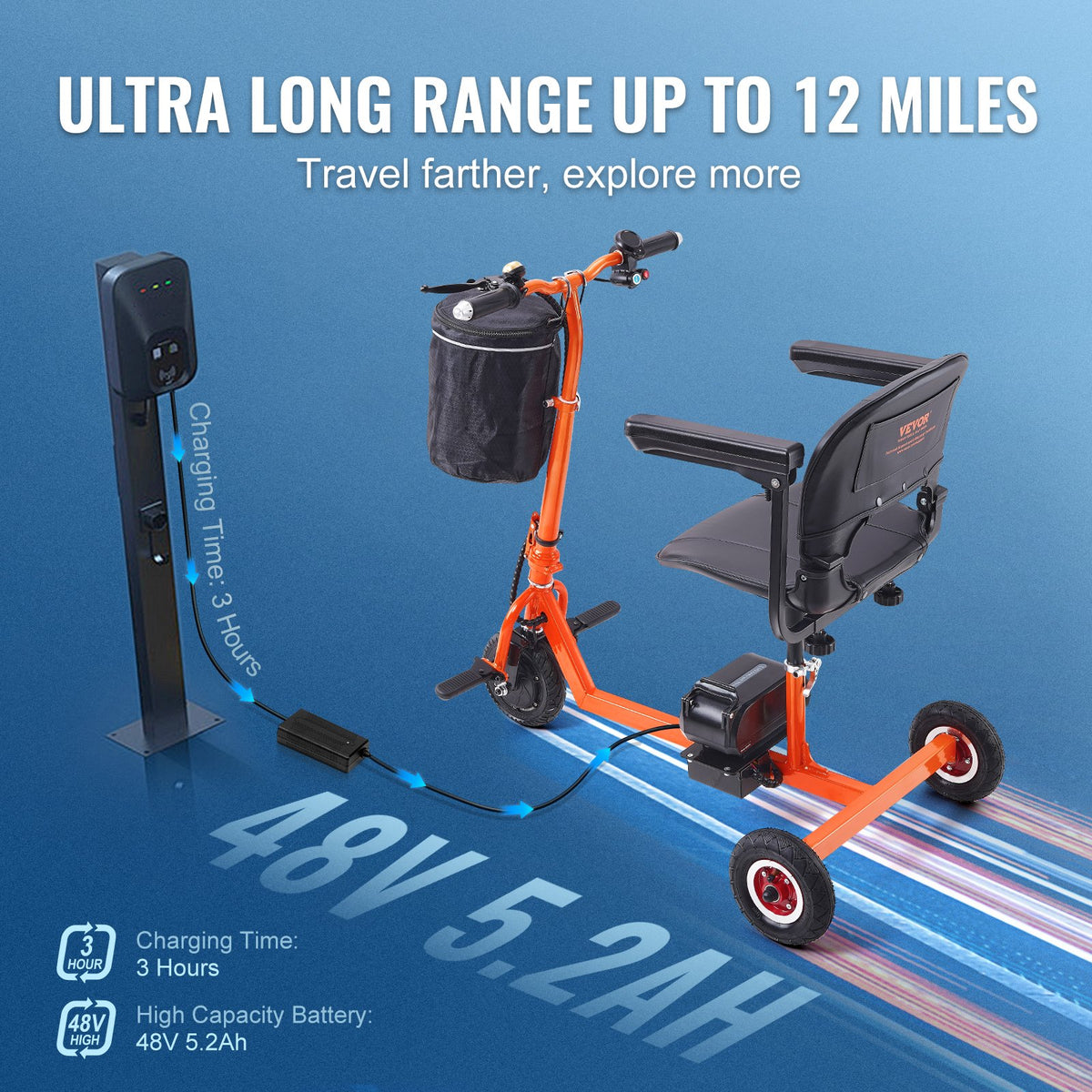 VEVOR Foldable 3 Wheel Mobility Scooter for Seniors