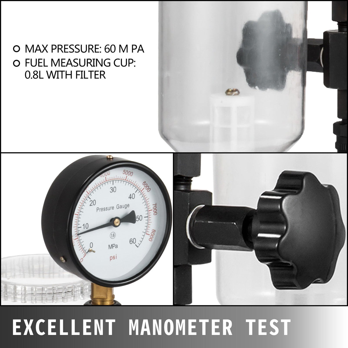 VEVOR 600 Bar Injector Tester 0.8L Fuel Pressure Gauge, Injector Tester with Dual Scale, Injector Tester, Diagnostic Tool for Diesel Engines