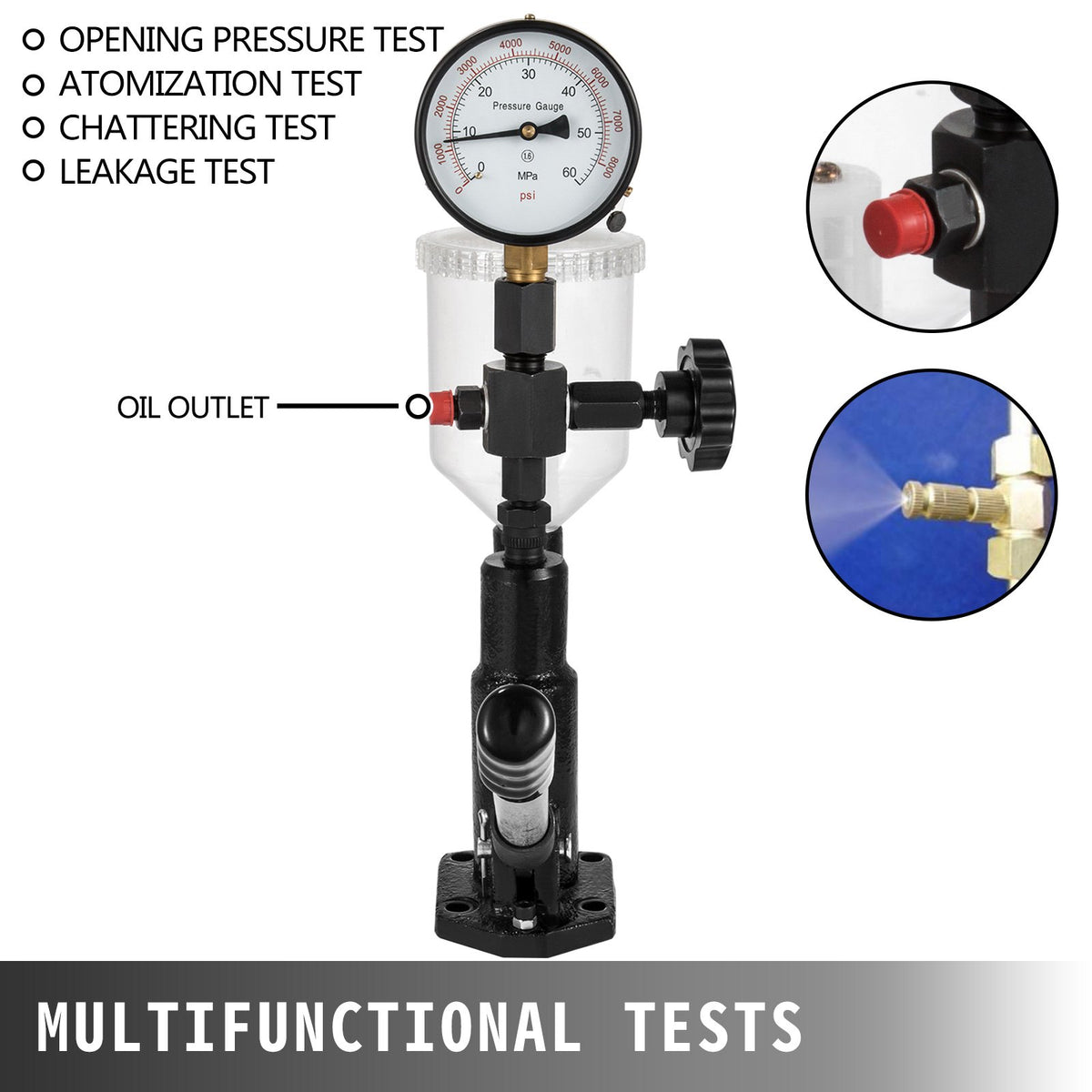 VEVOR 600 Bar Injector Tester 0.8L Fuel Pressure Gauge, Injector Tester with Dual Scale, Injector Tester, Diagnostic Tool for Diesel Engines