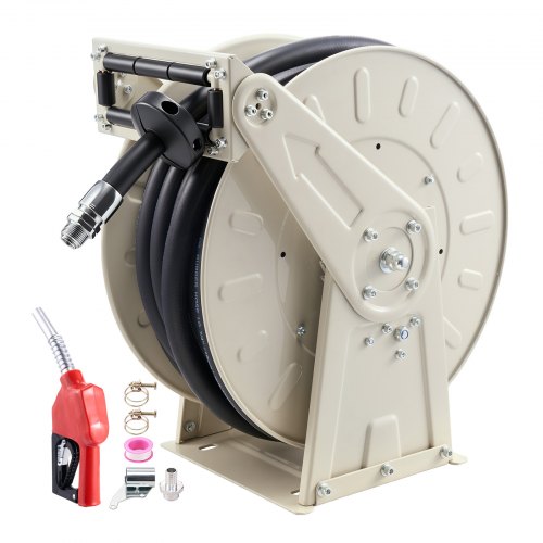 VEVOR Fuel Hose Reel, 19.05 x 19800 mm Retractable, Spring Driven Auto Swivel Rewind, 300 PSI, Heavy-Duty Carbon Steel Construction with Industrial Grade Rubber Hose, for Diesel Fuel, Kerosene