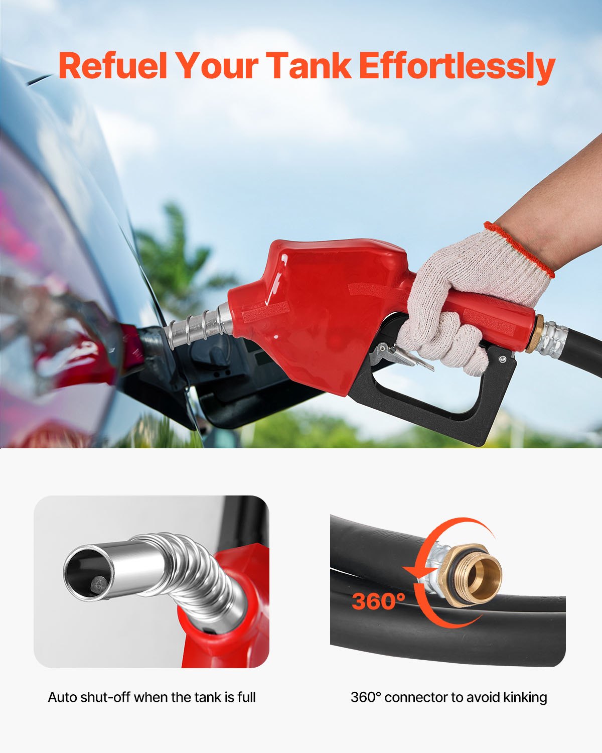 VEVOR Portable Diesel Tank, 484.5L Capacity & 10 GPM Flow Rate, Gas Fuel Tank with 12V Electric Transfer Pump and 4m Rubber Hose, PE Diesel Transfer Tanks for Easy Fuel Transportation, Black