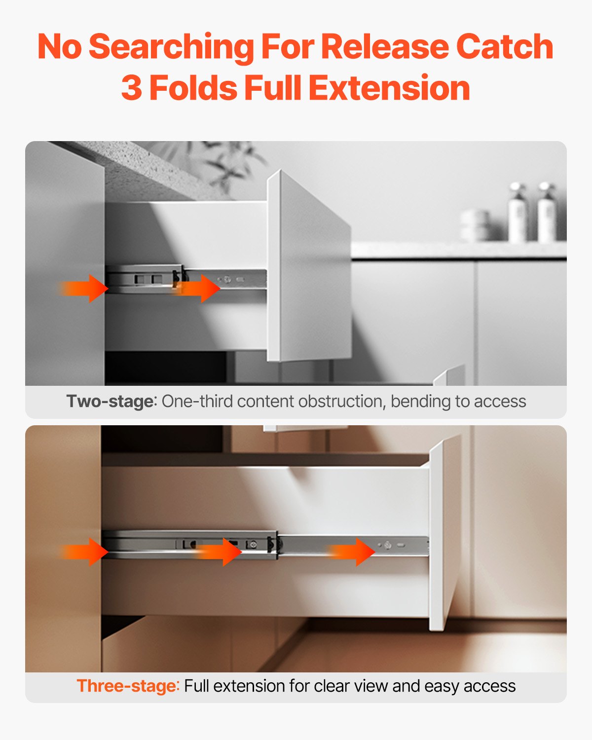 VEVOR Drawer Slides, 24 inch, 10 Pairs Full Extension Ball Bearing Cabinet Rails, 100 LB Load Capacity Heavy Duty Side Mount Dresser Drawer Slides, Drawer Track Runners for Kitchen DIY Replacement