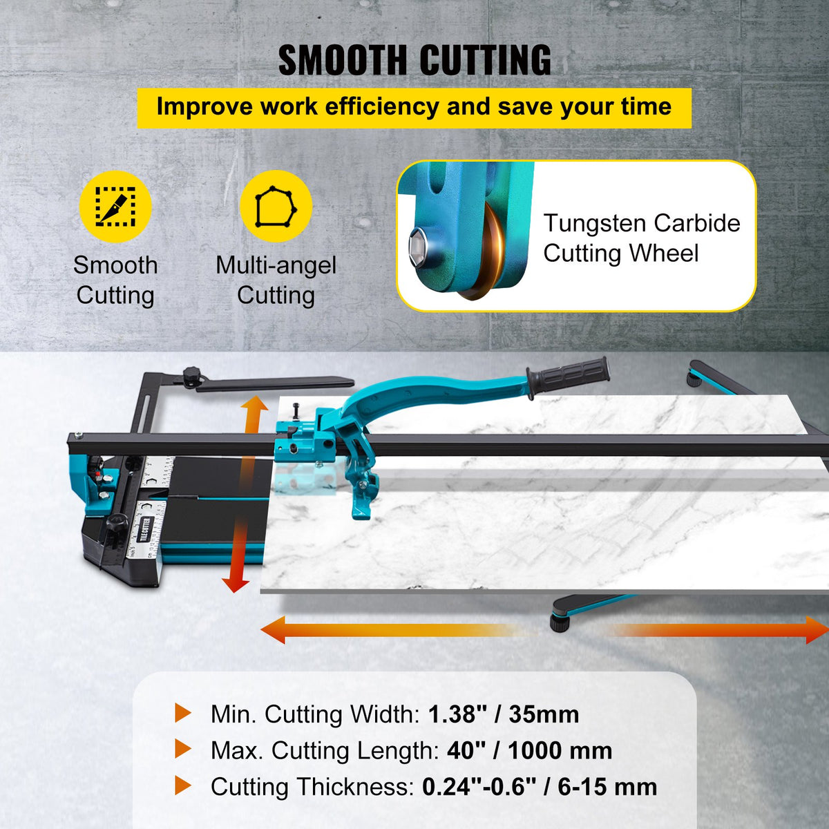 VEVOR Tile Cutter 1 m Cutting Tool w/ Laser Guide Single Rail Double Brackets
