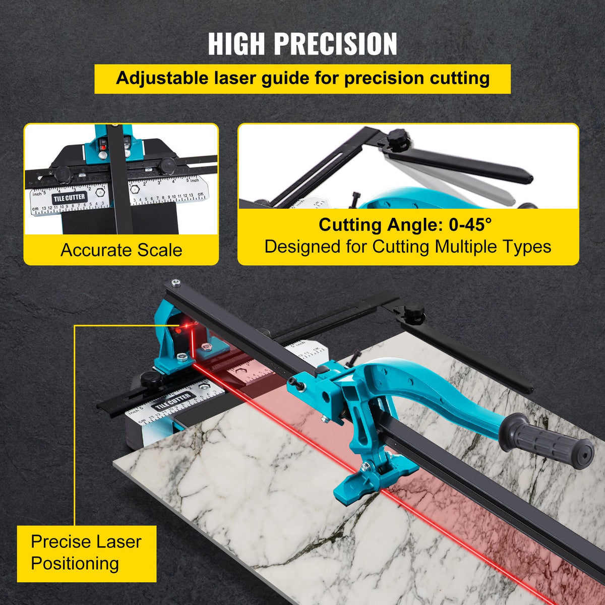 VEVOR Tile Cutter 1 m Cutting Tool w/ Laser Guide Single Rail Double Brackets