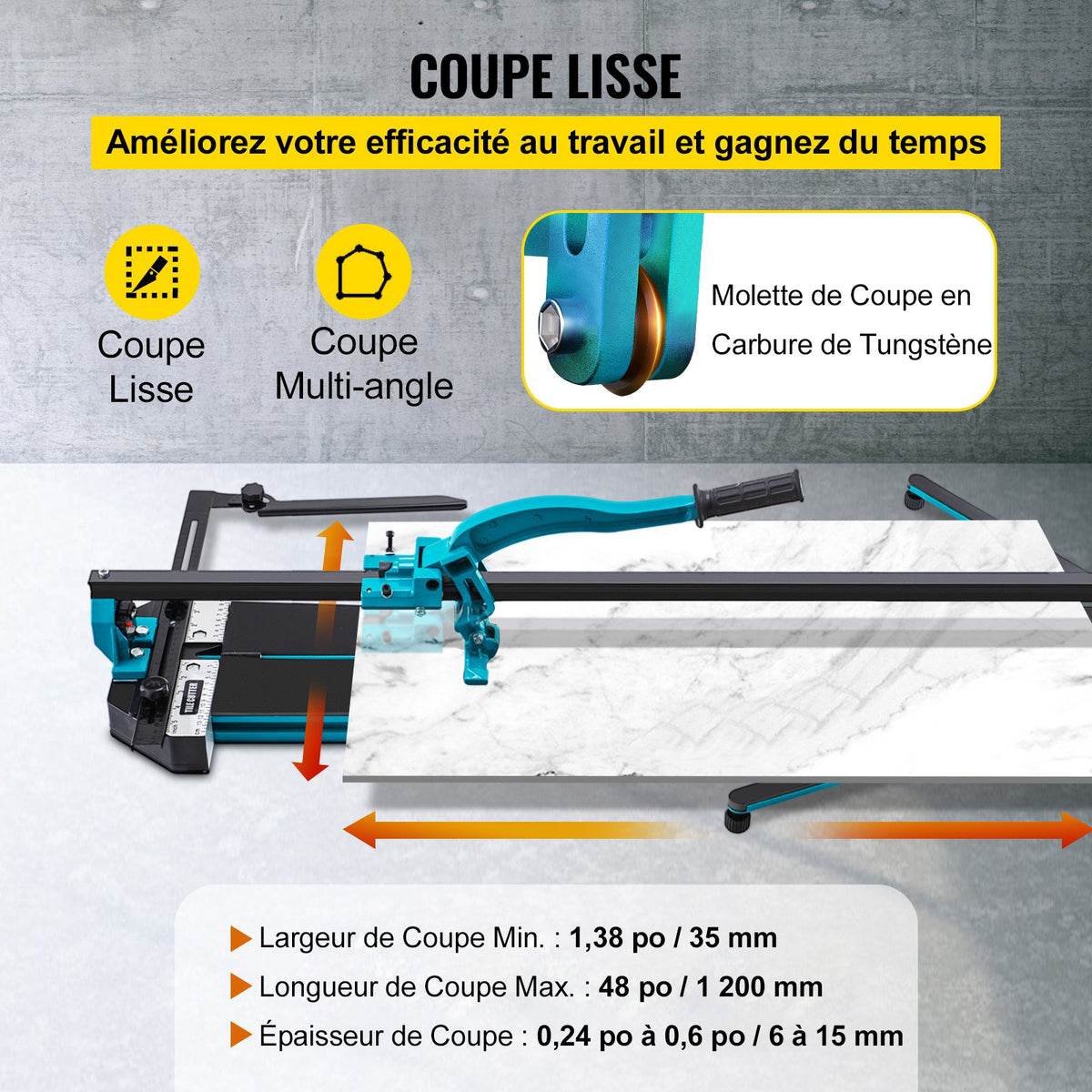 VEVOR 47 Inch Tile Cutter Single Rail Double Brackets Manual Tile Cutter 3/5 in Cap with Precise Laser Manual Tile Cutter Tools for Precision Cutting Suitable for Porcelain and Ceramic Floor Tiles