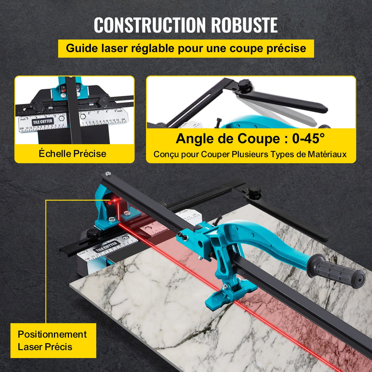 VEVOR 47 Inch Tile Cutter Single Rail Double Brackets Manual Tile Cutter 3/5 in Cap with Precise Laser Manual Tile Cutter Tools for Precision Cutting Suitable for Porcelain and Ceramic Floor Tiles