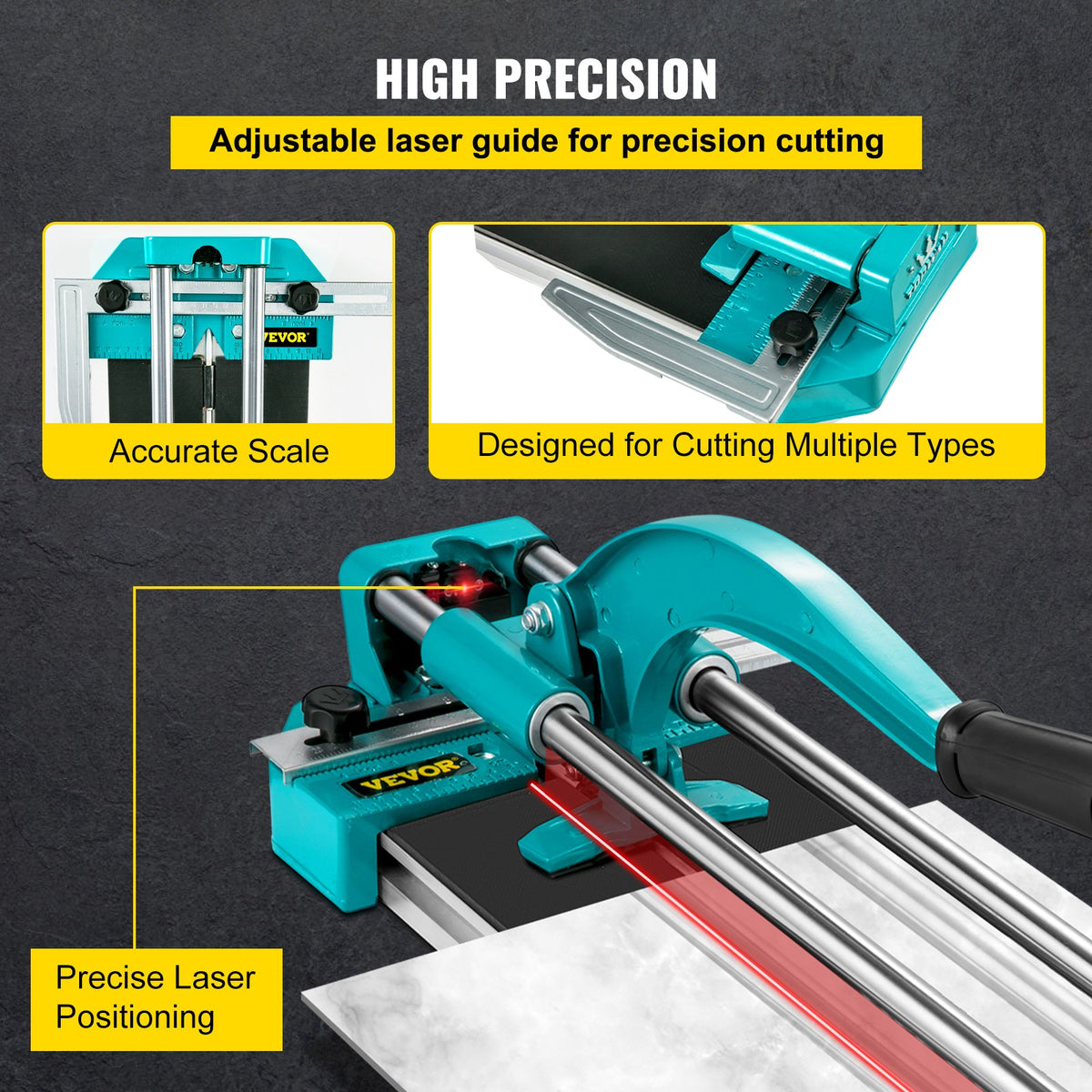 VEVOR 31 Inch/800mm Tile Cutter Double Rails & Brackets Manual Tile Cutter 3/5 in Cap with Precise Laser Manual Tile Cutter Tools for Precision Cutting